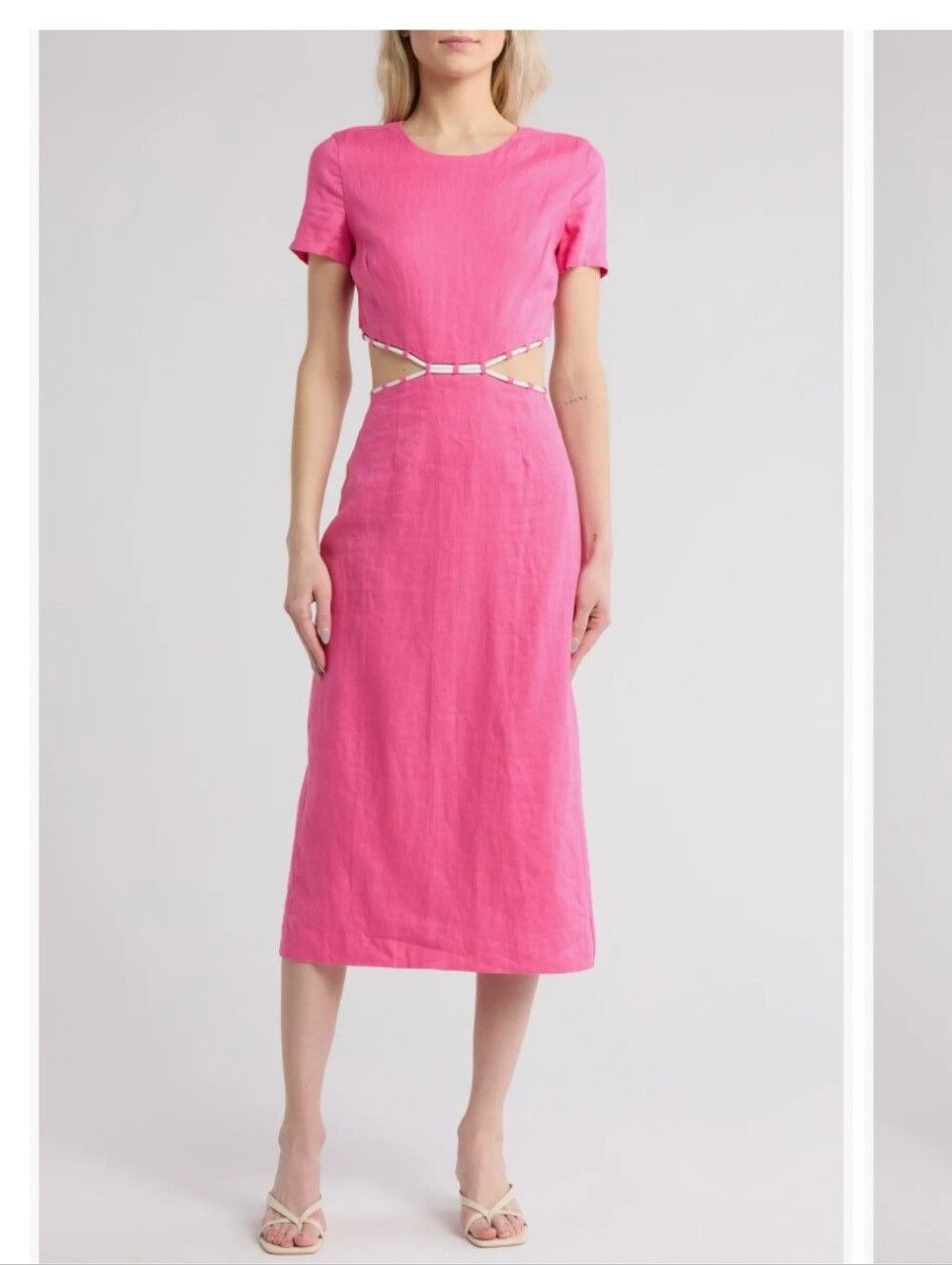 STAUD Matteo Cutout Linen Dress Size 4